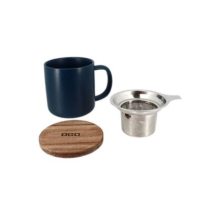 Tisanière Juliet OGO LIVING - 300 Ml En Grès Noir Avec Filtre Inox Et Couvercle Bois D'Acacia