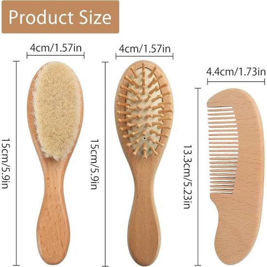 ECOCEY Kit Bébé - Brosse & Peigne En Bois Naturel Avec Poils De Chèvre - Idéal Nouveau-nés Et Massage Du Cuir Chevelu