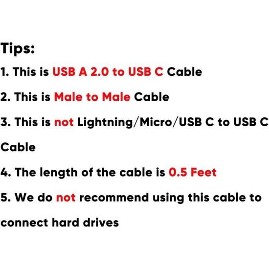 CableCreation 15cm Câble Court USB Type C, USB C Mâle vers USB A Mâle  Tressé, Charge