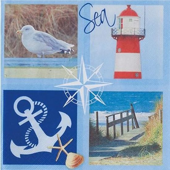 Lot De 20 Serviettes En Papier Phare Ancre Goeland Plage