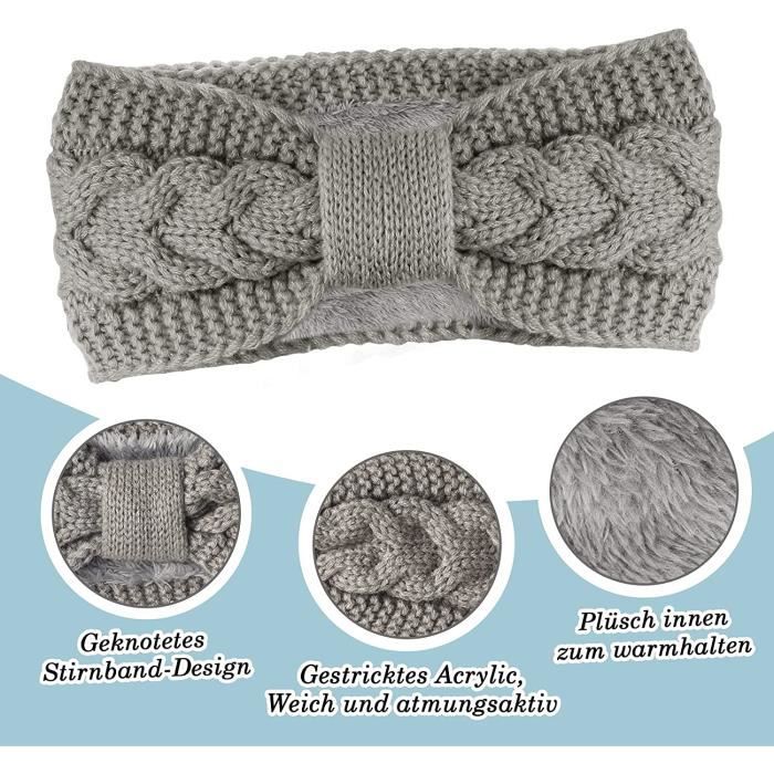 Bandeau Cheveux Femme Hiver, Hymarvo Bandeaux Hiver Dames Tricoté Chaud Headband Avec Doublure En Peluche, Crochet Diademe Femme Cache Oreille Pour Hiver (Gris Foncé + Gris Clair) | Votre Wishlist Sur