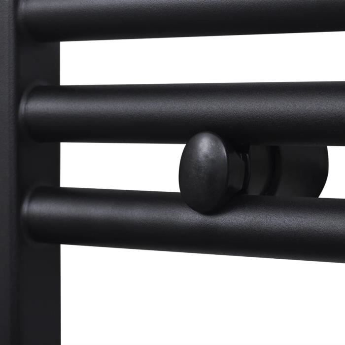 Sèche-Serviettes Eau Chaude Rails Incurvés Noir 500 X 764 Mm – 293 W, 12 Barres Épaisses 22 Mm, Double Usage Radiateur + Porte-Serviettes