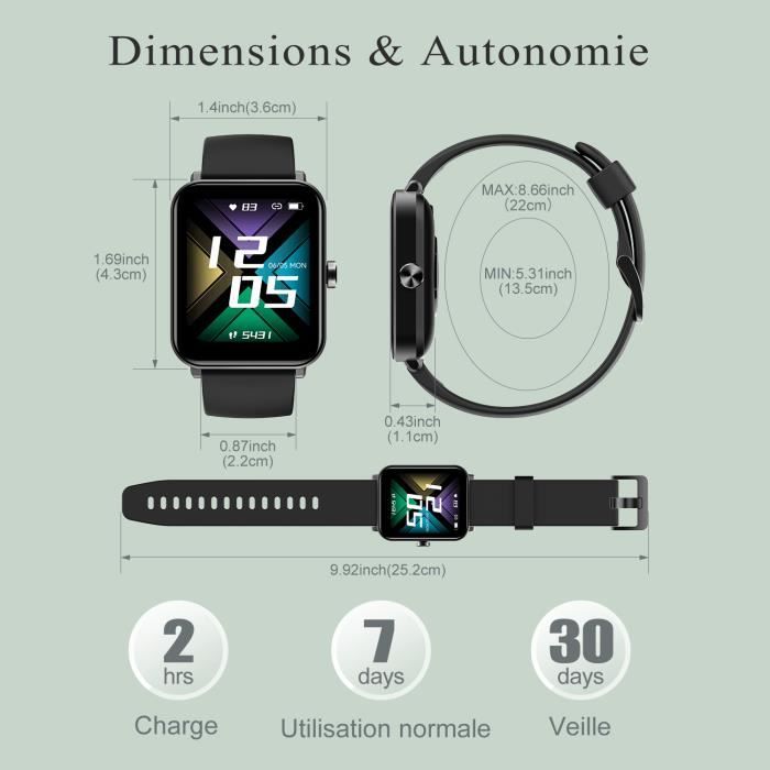 YAMAY Montre Connectée Homme Femme Smartwatch Tensiomètre Montre Sport  Cardiofrequencemetre Podometre Sommeil pour Android iOS Noir - Cdiscount  Téléphonie