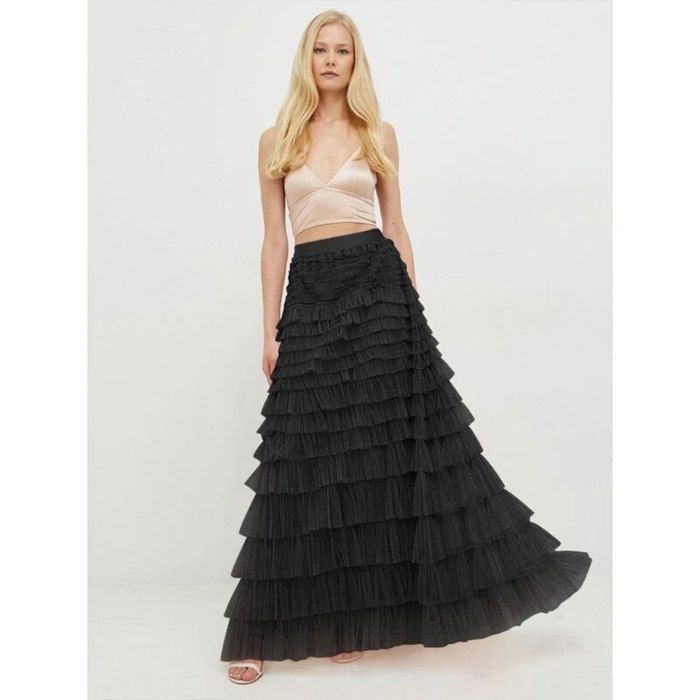 Jupe Longue Tulle Écru Volants Chic