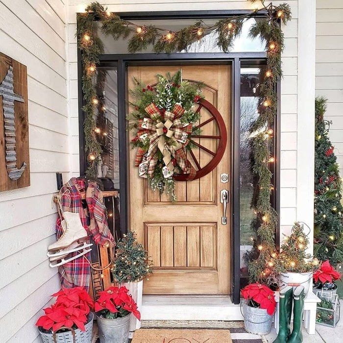 Couronne de Noël décorative avec 30 lumières LED - 40 cm - Décoration de Noël - Couronne de porte