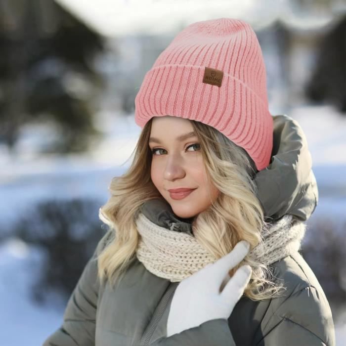 Bonnet à Pompom Hiver Retro avec Tricot à Torsades en Laine Epaisse