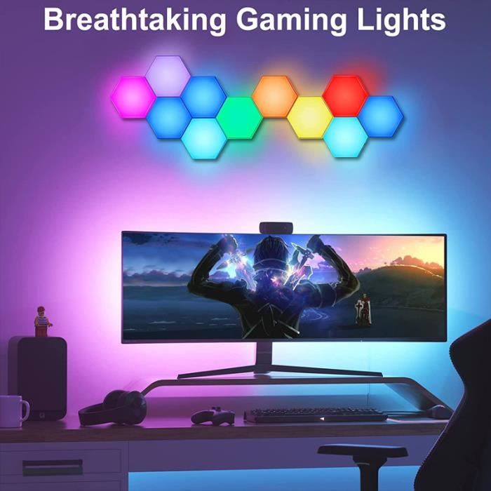 Lot de 6 Panneau LED Mural avec Télécommande, Intelligent Lumières  Hexagonales RGB Lampe Gaming DIY Synchronisation Musique - Cdiscount Maison