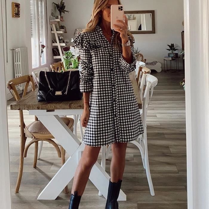 Robe Robe de bureau pied de poule volants pour femmes Vintage