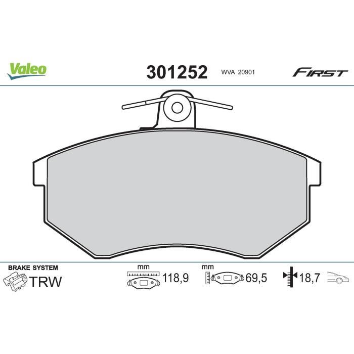 Plaquettes De Frein Avant VALEO First - Référence 301317 - Jeu De 4 Plaquettes - Sans Amiante Ni Cuivre - Certifié ECE-R90