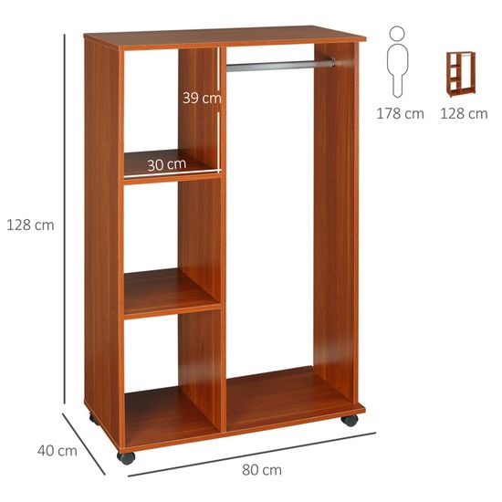Armoire Penderie A Vetements Sur Roulettes 3 Etageres Marron 03