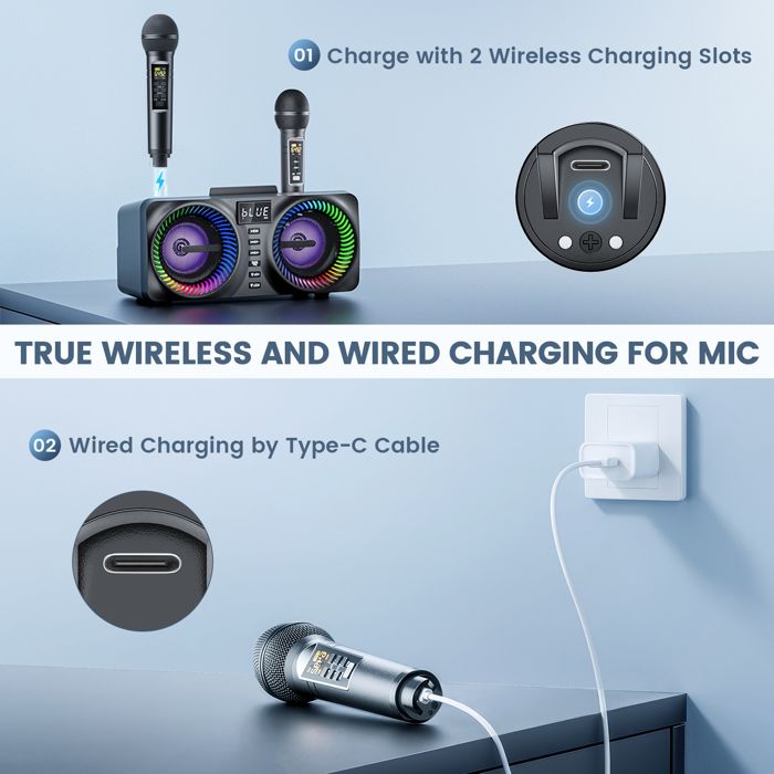 Machine De Karaoké Avec 2 Microphones De Karaoké Sans Fil, Haut-parleur Bluetooth Portable, Système De Karaoké Domestique Avec Lumière Colorée RVB