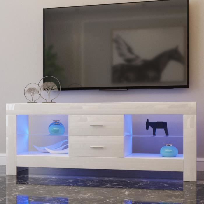 Meuble TV flottant avec éclairage LED, armoire de rangement, éclairage LED,  table console moderne, haute brillance