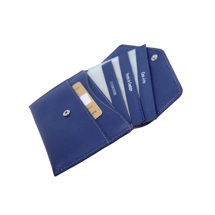 Pochette Carte Grise En Cuir KATANA - 11 Coloris Disponibles - Bleu Roi - Pour Papiers De Voiture, Carte Grise, Permis Et Assurance