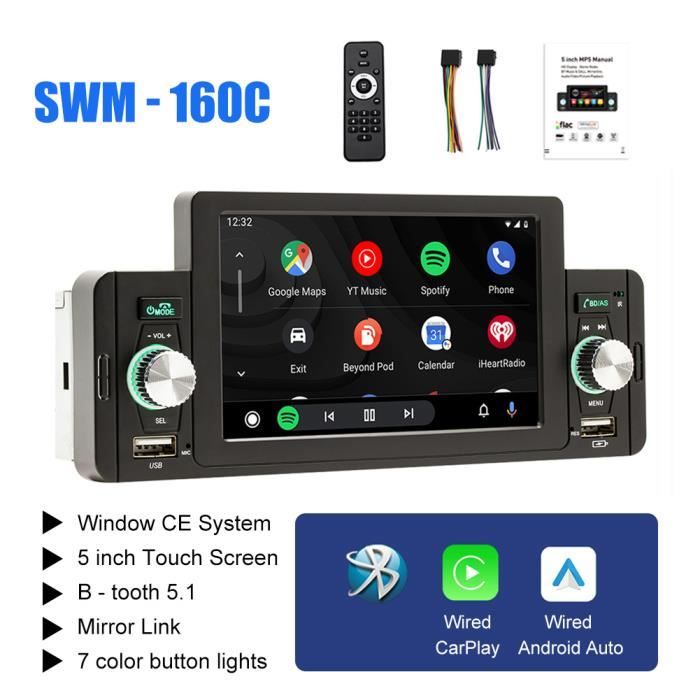 Autoradio Bluetooth PRUMYA Carplay Android Auto 1 Din 5 Pouces Central  Multimédia Lecteur MP5 MirrorLink FM 2 USB avec caméra - Cdiscount Auto