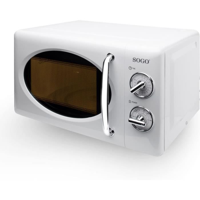 Micro-ondes Rétro SOGO SS-890 - 20 Litres, 700W, 5 Niveaux De Puissance - Style Vintage Blanc - Minuterie 30 Min