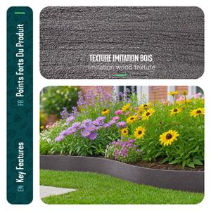 Bordure De Jardin Flexible En Plastique 12m - Hauteur 10cm - Avec 36 Piquets En U Et 3 Connecteurs - Pour Pelouse, Allées