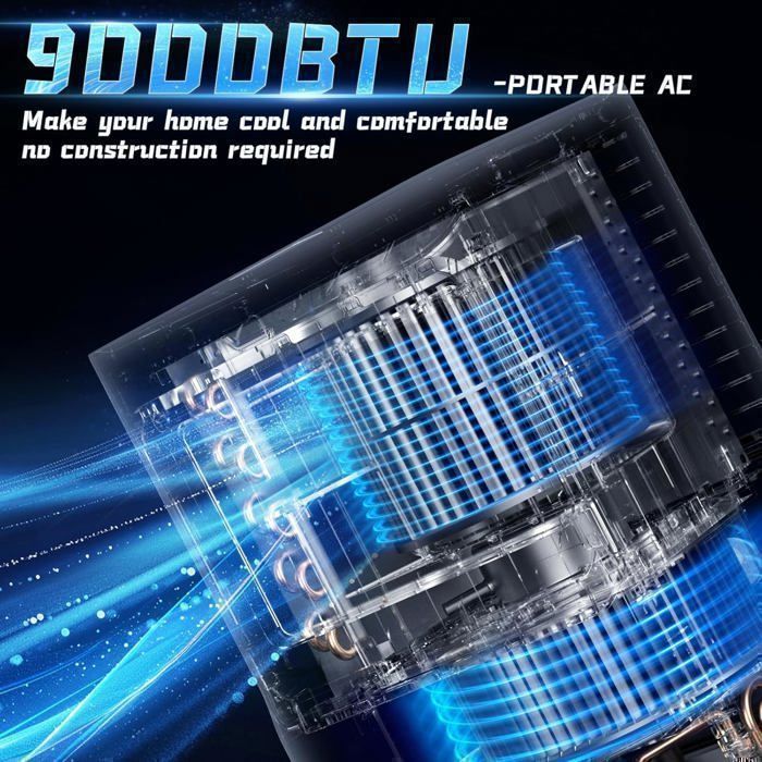 SANS MARQUE Climatiseur Mobile 9000 BTU/h 4 en 1 Refroidissement Chauffage Déshumidification Ventilation