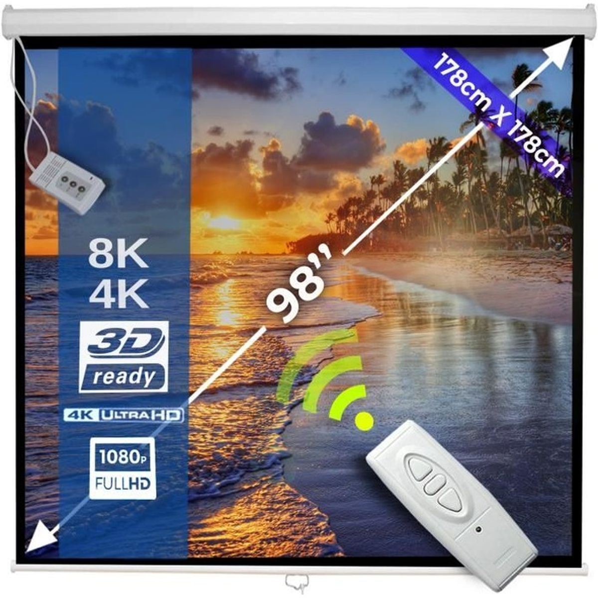 JAGO Jago® Écran de Projection 99" 178x178cm Toile Vidéoprojecteur Home Cinéma 