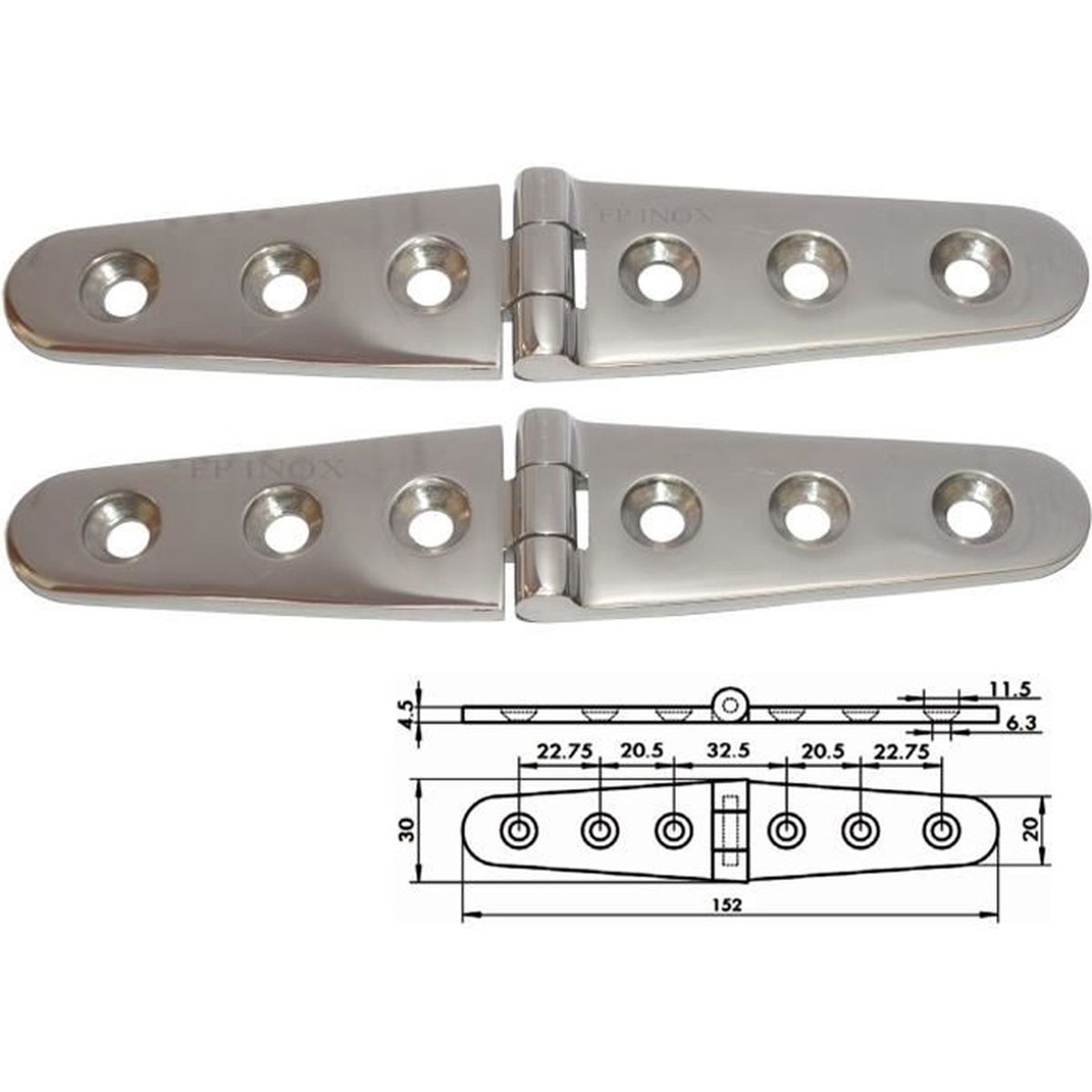 Lot de 2 Charni/ère inox 145x30mm Epaisseur 1mm