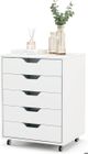 GIANTEX Caisson de Bureau 5 Tiroirs à Roulettes- Commode Meuble de Rangement- Support d'Imprimante- 49,5 x 42 x 67cm- Blanc