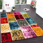 PHC Tapis Moderne de Marque Tapis Vintage Patchwork Multicolore Vert Rouge Jaune Bleu [80x150 cm]