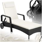 Bain de soleil - TECTAKE - Chaise longue en rotin de jardin KALAMATA à roulettes 200 x 70 x 33 - Noir/Beige