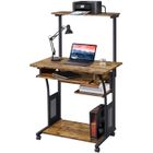 Yaheetech Bureau Informatique-3 Tablettes de Rangement Table Ordinateur roulettes avec Freins 80 x 50 x 132 cm Brun Rustique