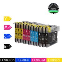 Cartouches d'encre compatibles Brother LC1100 LC980 - Pack de 12 - Noir/Cyan/Magenta/Jaune