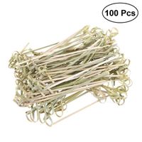 Fourchette,Brochettes à nœud en bambou jetables, 100 pièces, pics à Cocktail avec extrémités torsadées pour - 9CM[F272460]