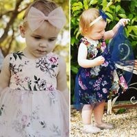 1-6 Ans Enfant Fille Robe à Fleur Sans Manche avec Organdi Gaze Mousseline Vêtement Été