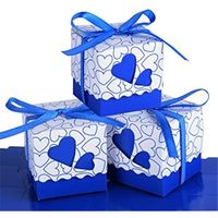 XJYDNCG Lot de 100 boîtes à dragées en papier avec ruban pour bonbonnières, cadeaux, marque-places, décorations (bleu foncé)