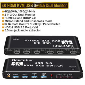 Commutateur KVM USB 3.0 HDMI 2 ports 8K@60Hz 4K@120Hz, HDCP 2.3 HDMI 2.1  KVM Switch 2 PC 1 moniteur Partager 4 périphériques USB 3.0 Clavier Souris