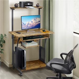 Meuble bureau informatique noir blanc ou bois clair à roulettes - 3 coloris  - Decome Store