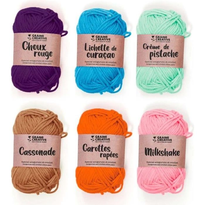 Kurtzy Fil Coton pour Crochet Coloré (10 Pièces) - Coton a Crocheter avec 2  Crochets inclus (1