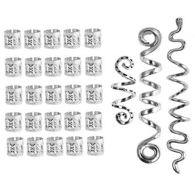 100 pièces de bijoux de cheveux argent Dreadlocks bijoux perles de cheveux, anneaux de cheveux en métal pour tresses, Cuffs réglables spirales de cheveux pour braids accessoires de décoration