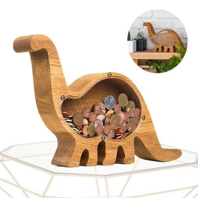 Tirelire Dinosaure En Bois Transparente - Tricératops - Fenêtre Acrylique - Éducative, Cadeau Enfant - 5