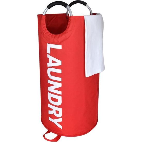 Panier à Linge Avec Pieds Rouges Lockweiler - 65 Cm, 45 Litres, Couleur Rouge/noir, Neuf