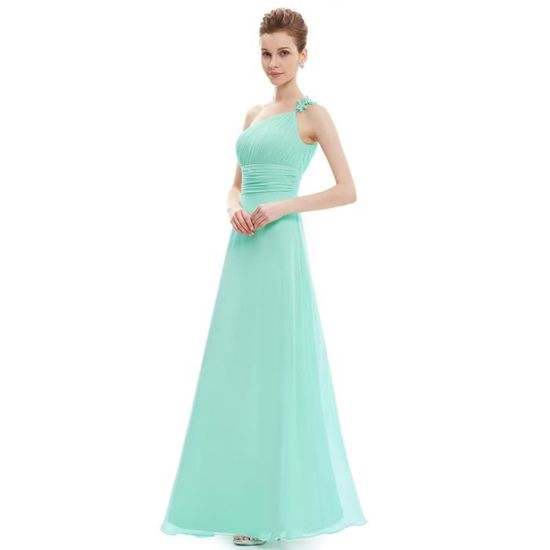 Robe de soirée longue vert d'eau simple en mousseline taille empire