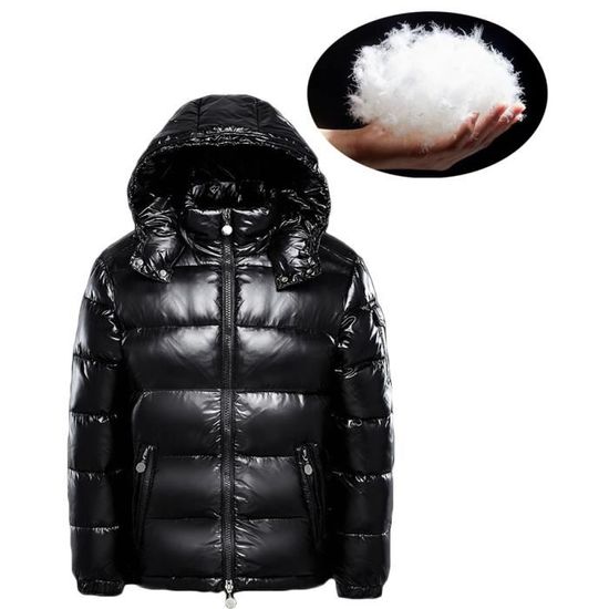 Doudoune homme Doudoune a Capuche Amovible Doudoune d hiver brillant impermeable pour Homme XS XL NOIR