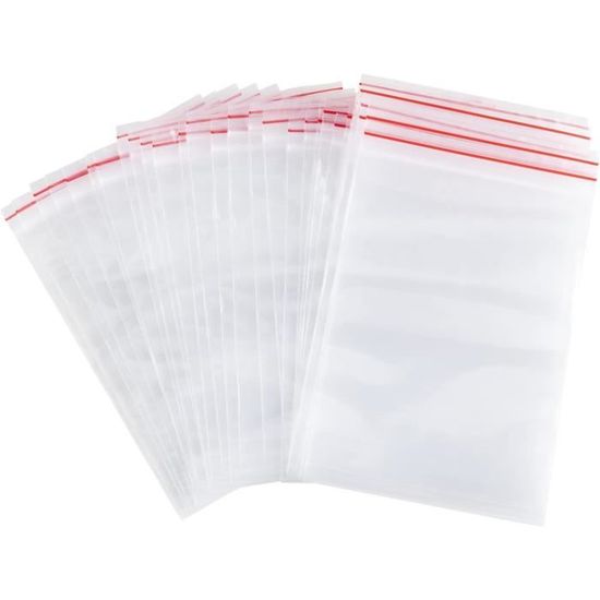 100 Piu00e8ces Sachets Zip Refermables Plastique Transparent