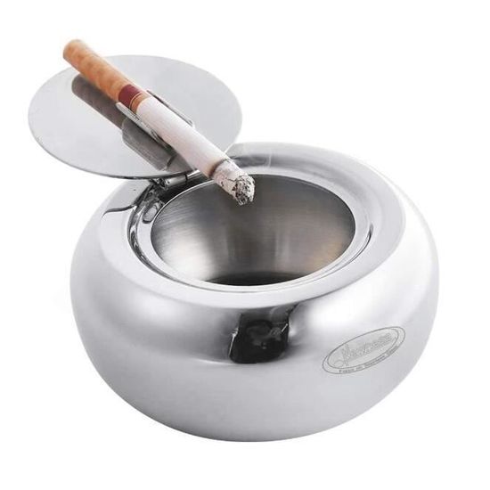 Cendrier En Acier Inoxydable Avec Couvercle - Design Rond Moderne - Pour Intérieur/Extérieur, Bureau, Bar - 2 Tailles - 13