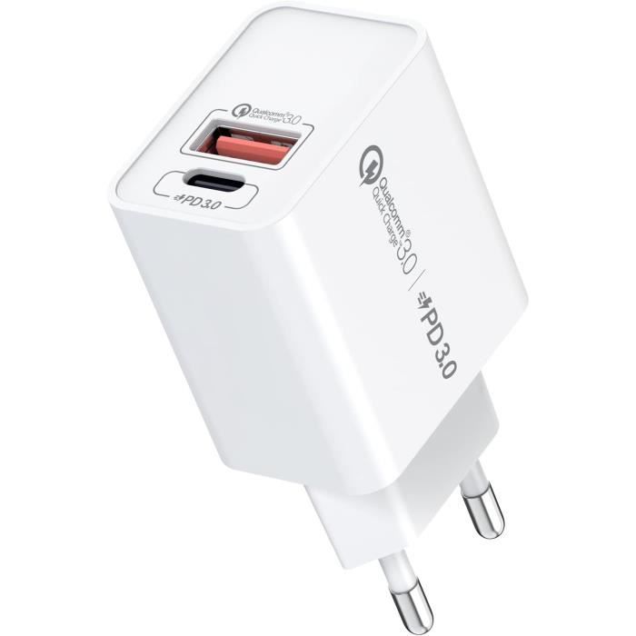 Chargeur Usb C 20W Rapide Prise Pour Iphone 15 14 13 12 11 Pro Max Se Xs Xr 8 Plus, Samsung
