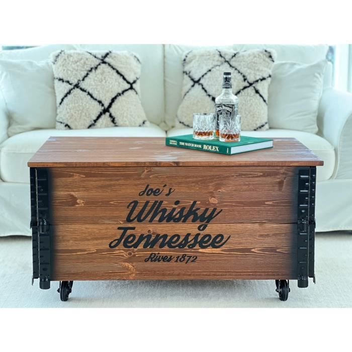 Table basse coffre en bois table d'appoint vintage style shabby chic Bois Massif Noyer