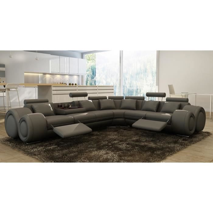 CANAPÉ D'ANGLE DESIGN CUIR GRIS RELAX OSLO