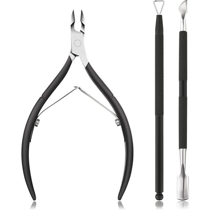 3 Pièces Pince à Cuticules avec Coupe-Cuticules Poussoir à Cuticules en Acier Inoxydable Dissolvant de Cuticule et Coupeur pour Ongl