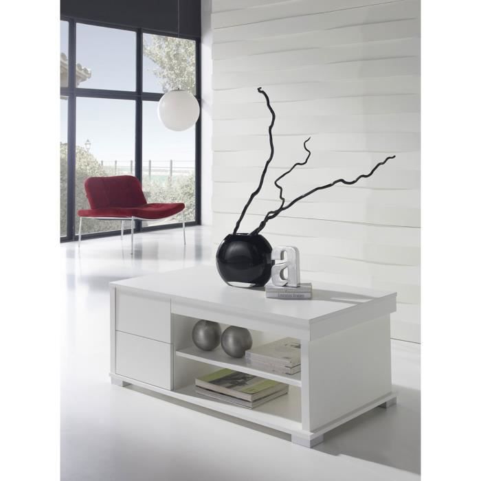 Table basse relevable blanc contemporaine FLORIANE L 110 x P 60 x H 57 cm Blanc