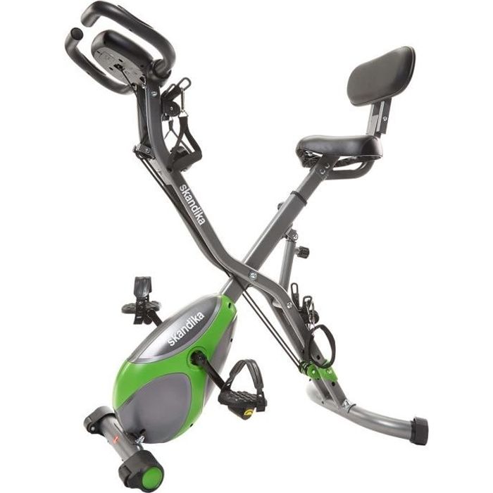 Vélo d'appartement Pliable - Skandika Foldaway X-3000 - 8 Niveaux de Resistance - Dossier-Bluetooth - Inertie 4,5 kg - Vert