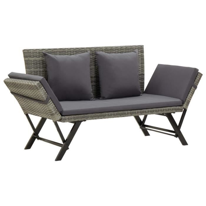 Banc de Jardin 2-3 Places Style Contemporain Banquette Extérieur avec coussins 176 cm Gris Résine tressée