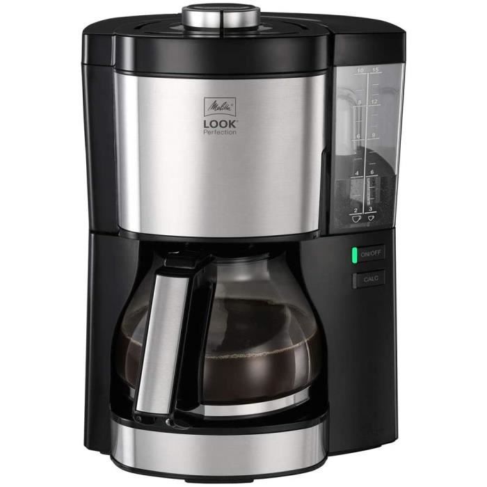 Melitta Look V Perfection, Noir / Inox, 1025-06 Cafetière Filtre avec Verseuse Verre, 10 à 15 Tasses, Réservoir d'Eau Amovible, Prog
