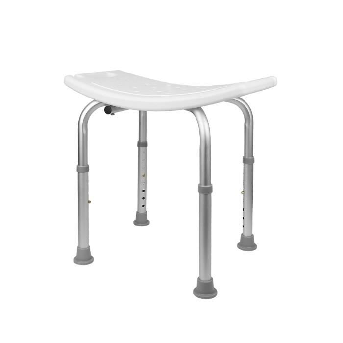 Tabouret de douche - KEKEDA - Chaise courbée - Hauteur réglable - Avec des trous - Blanc L 51 x P 39 x H 60,5 cm